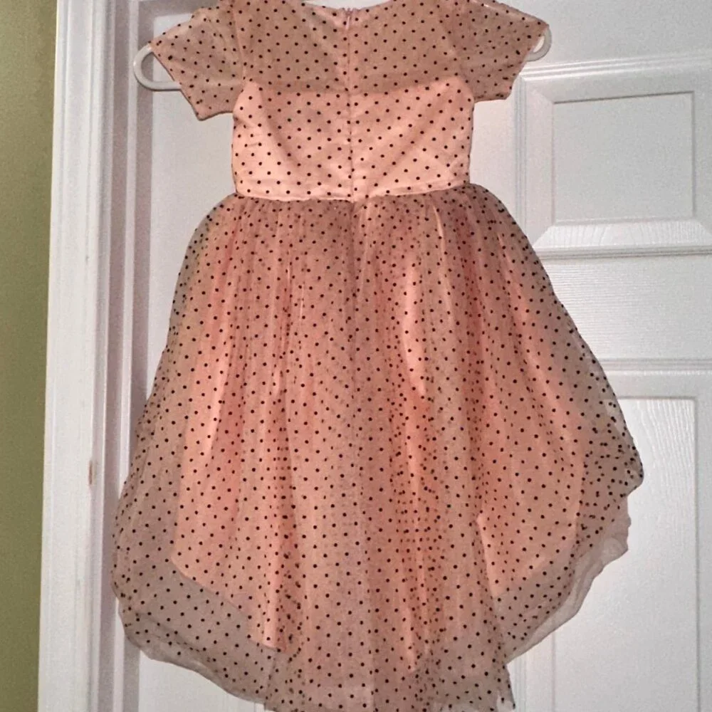 Trish Scully PEACHY PINK polkadot Tulle Party Flower Girl Dress Sz 4T HIGH-LOW 4